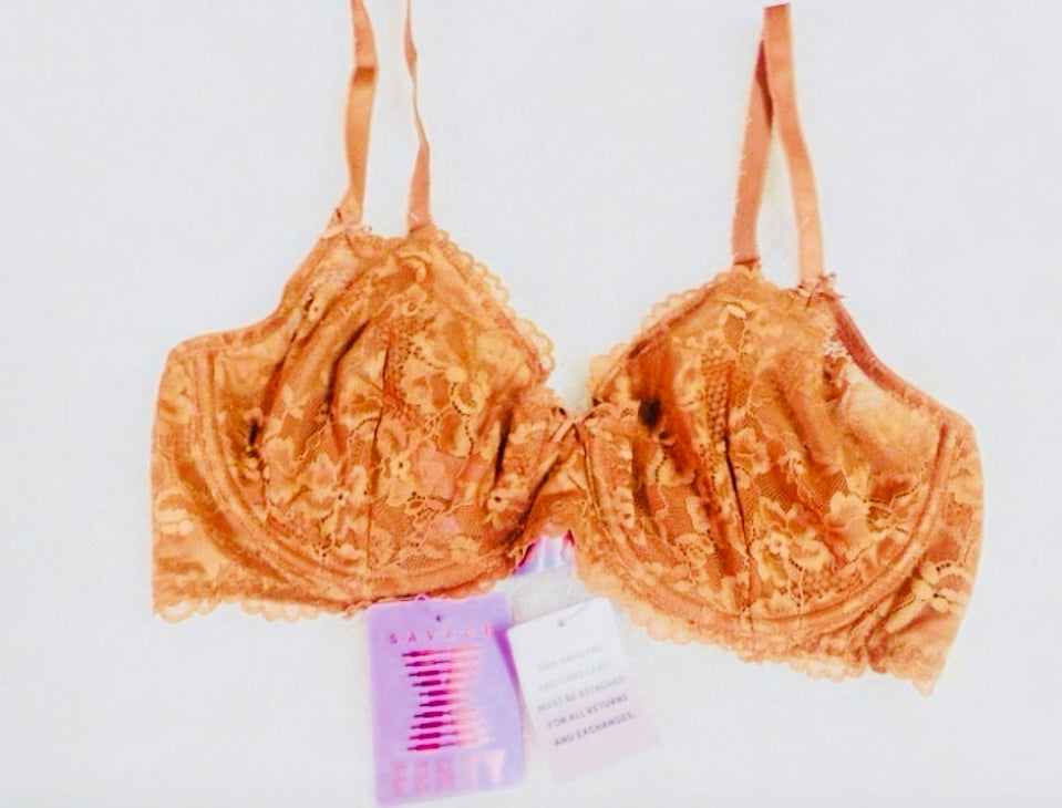 Savage X Fenty Floral Lace Unlined Balconette Bra – Honey Nude (NWT)