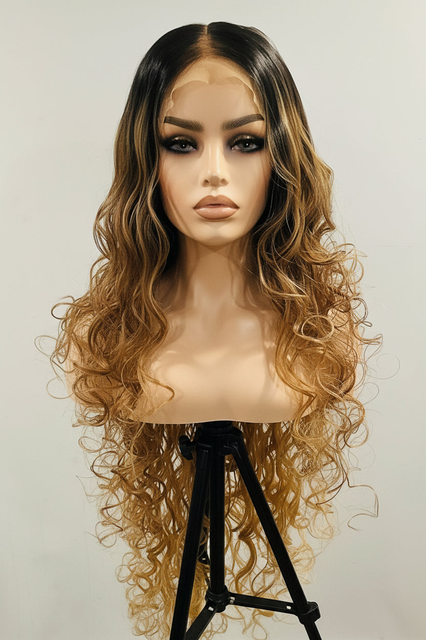 42" Curly Ombré Platinum Lace Front Wig – Long Glueless Pre-Owned