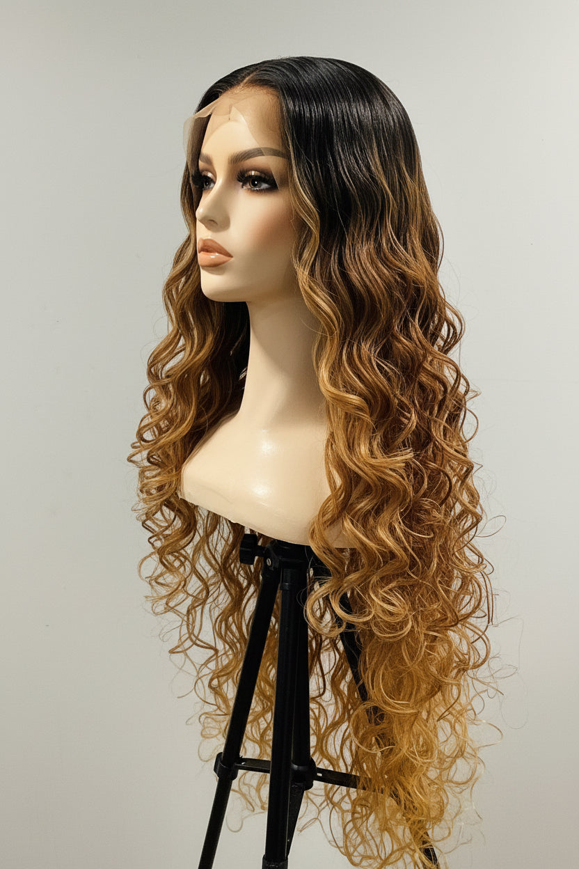 42" Curly Ombré Platinum Lace Front Wig – Long Glueless Pre-Owned