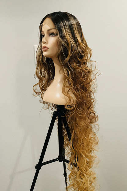42" Curly Ombré Platinum Lace Front Wig – Long Glueless Pre-Owned
