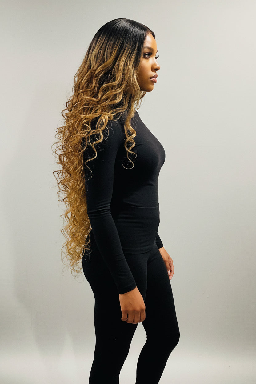 42" Curly Ombré Platinum Lace Front Wig – Long Glueless Pre-Owned