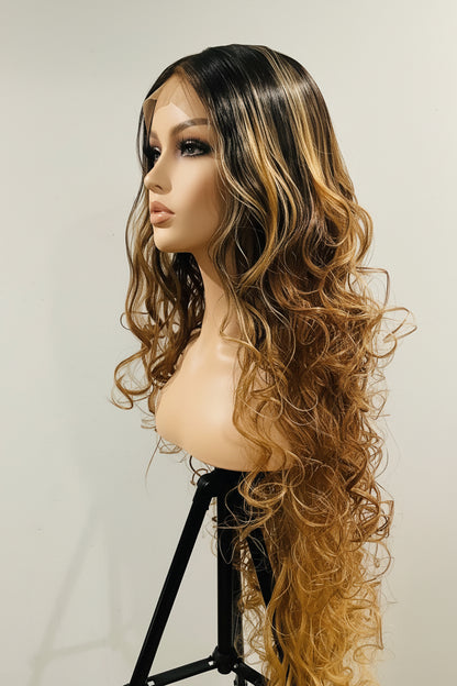 42" Curly Ombré Platinum Lace Front Wig – Long Glueless Pre-Owned