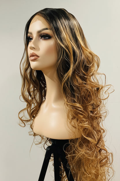 42" Curly Ombré Platinum Lace Front Wig – Long Glueless Pre-Owned