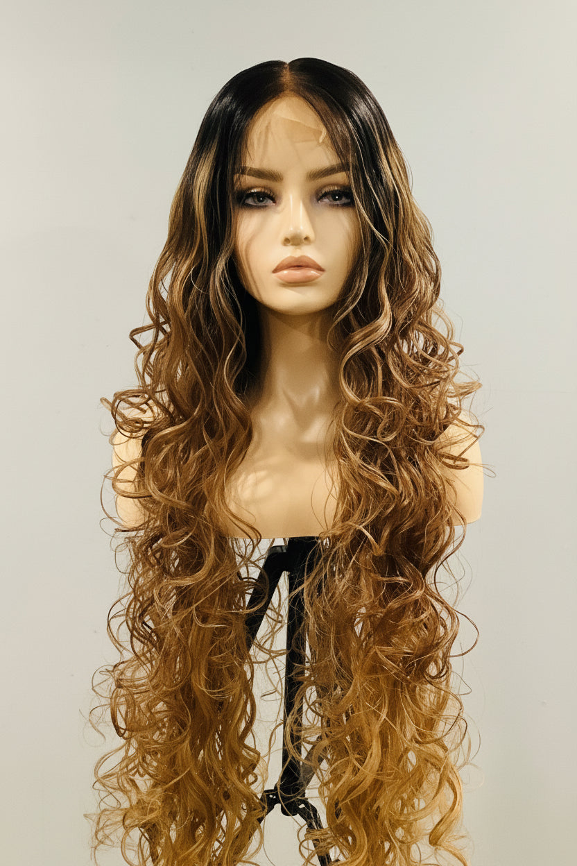 42" Curly Ombré Platinum Lace Front Wig – Long Glueless Pre-Owned