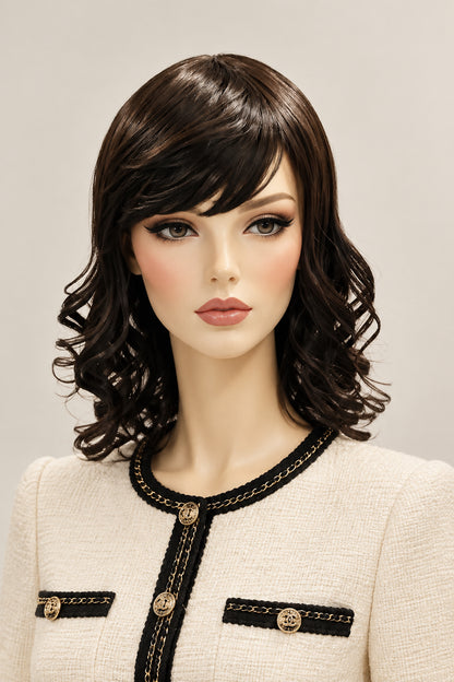 Brown Straight Synthetic Wig with Side-Swept Bangs | 16" & 15"