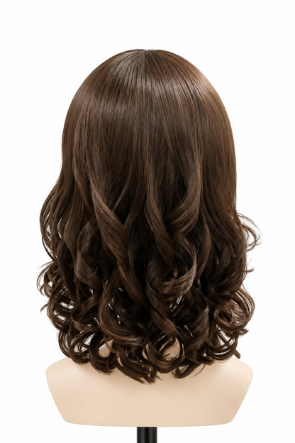 Brown Straight Synthetic Wig with Side-Swept Bangs | 16" & 15"
