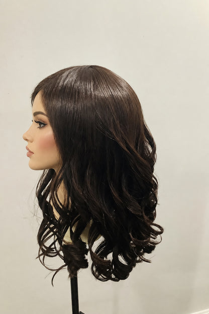 Brown Straight Synthetic Wig with Side-Swept Bangs | 16" & 15"