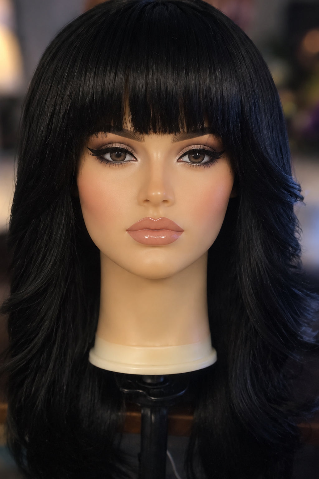 Long Straight Layered Wig with Bangs – 25 Inch | Synthetic Wig