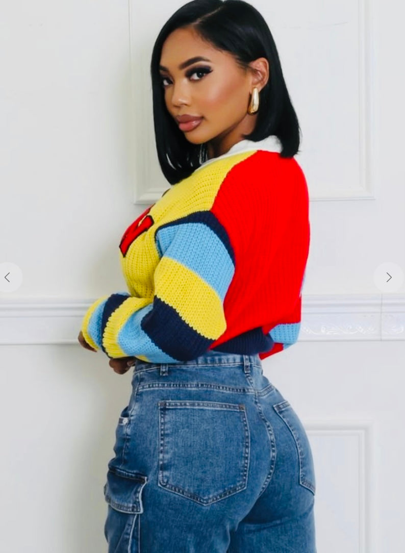 Color Block Crop Sweater Cardigan