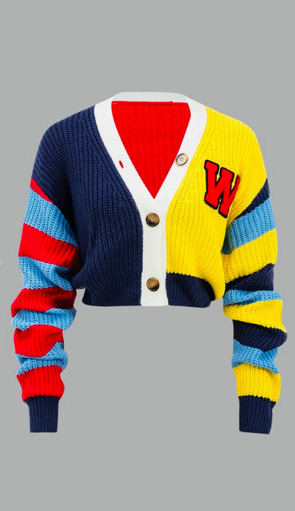Color Block Crop Sweater Cardigan