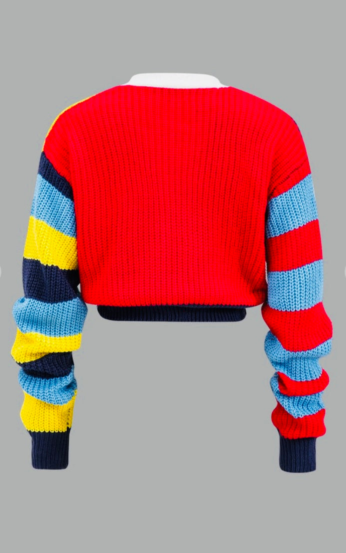 Color Block Crop Sweater Cardigan