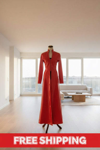 Dolls Kill Free Your Mind Vinyl Trench Coat – Pre-Owned, Dark Red | Size Small