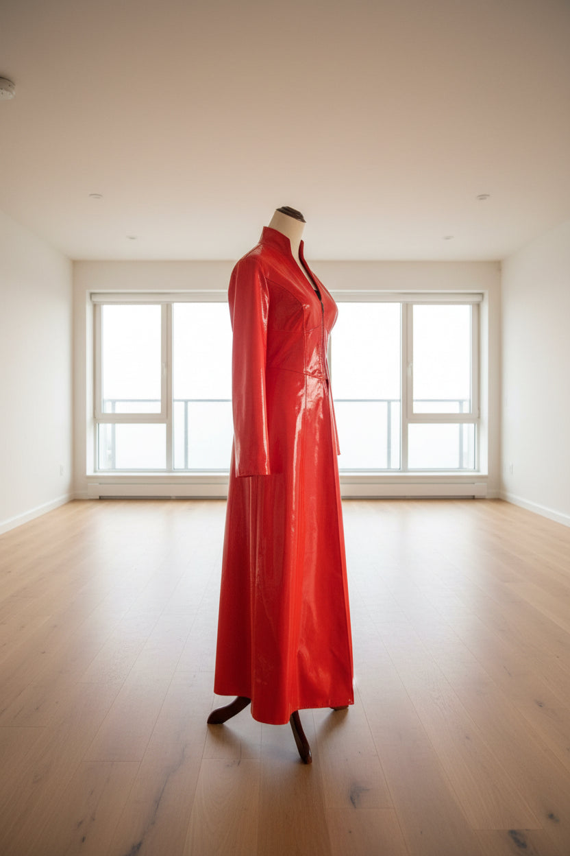 Dolls Kill Free Your Mind Vinyl Trench Coat – Pre-Owned, Dark Red | Size Small