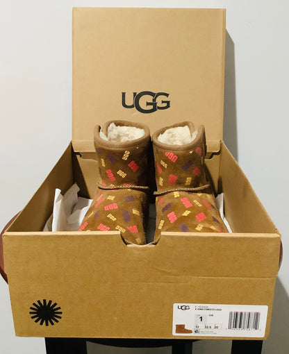 Pre-Owned: Girls UGG K Jona Confetti Logo Boot-Size 1-Used