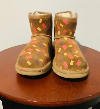 Pre-Owned: Girls UGG K Jona Confetti Logo Boot-Size 1-Used