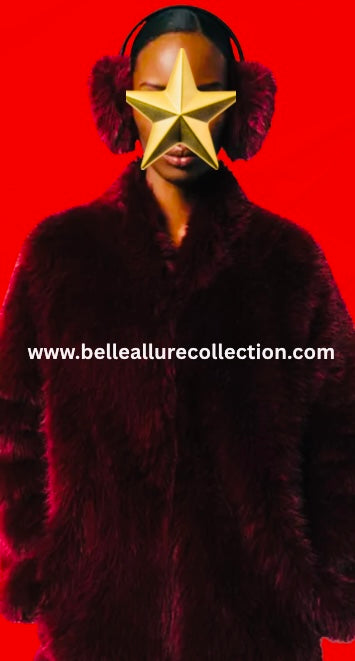 I.N.C. : New Women's Wild Faux Fur Collar Scarf & Ear Muffs Set - Wine