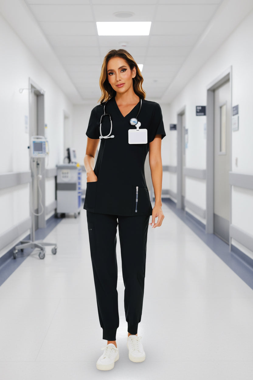 Tall Stretch V-Neck Scrub Top & Jogger Pant with 8 Pocke