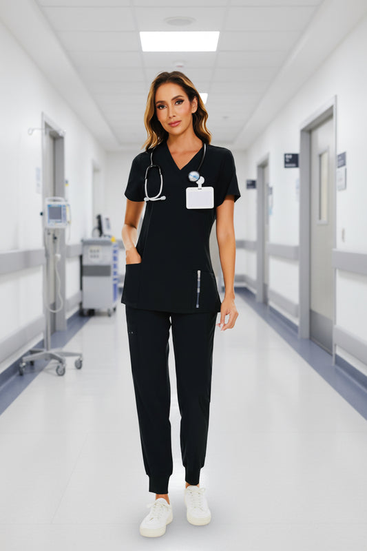 Tall Stretch V-Neck Scrub Top & Jogger Pant with 8 Pocke