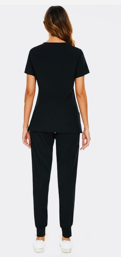 Tall Stretch V-Neck Scrub Top & Jogger Pant with 8 Pocke
