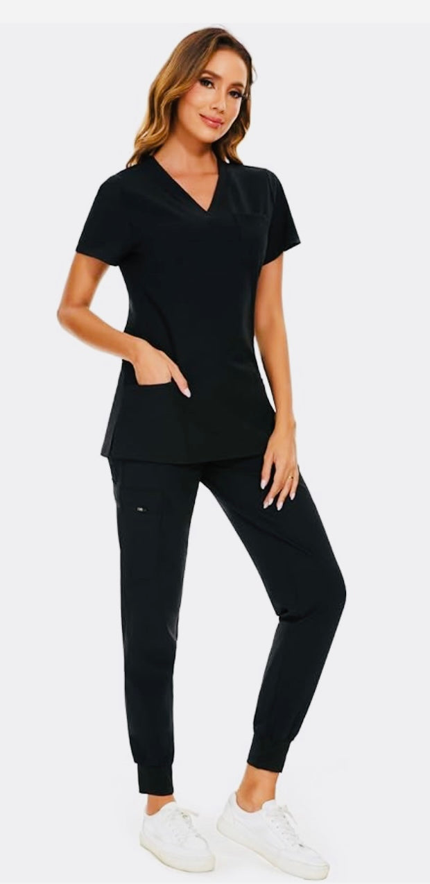 Tall Stretch V-Neck Scrub Top & Jogger Pant with 8 Pocke