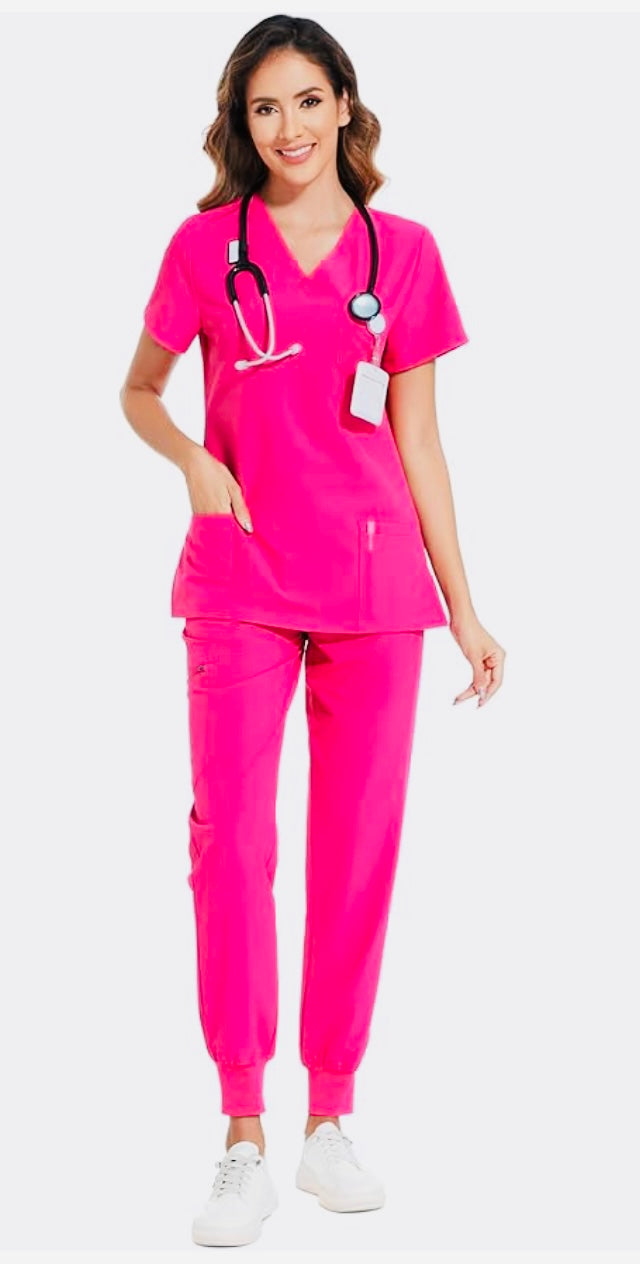 Tall Stretch V-Neck Scrub Top & Jogger Pant with 8 Pocke