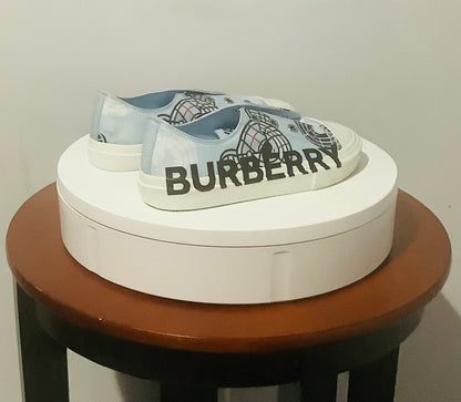 Burberry: Kid's K1 Larkhall Bear-Print Logo Sneakers-Laceless-Pre-Owned