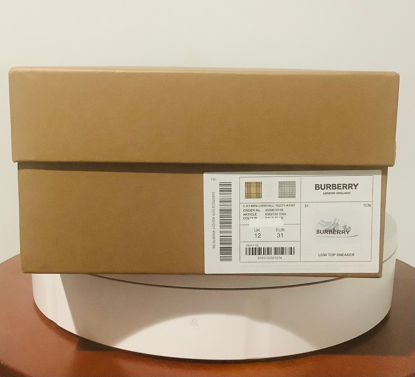 Burberry: Kid's K1 Larkhall Bear-Print Logo Sneakers-Laceless-Pre-Owned