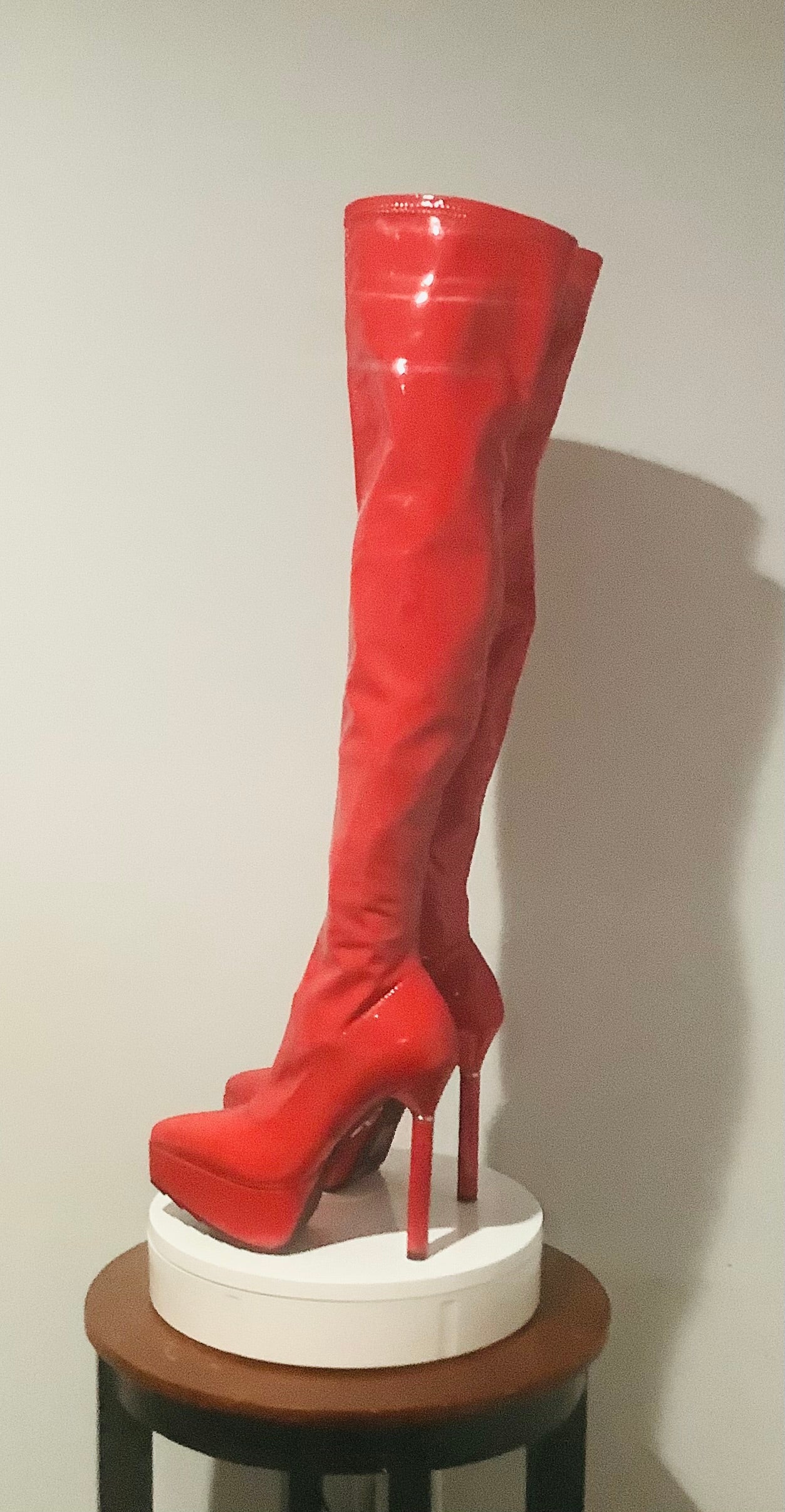 Dolls Kill: Thigh High Red Platform High Over The Knee Boots-Pre-Owned