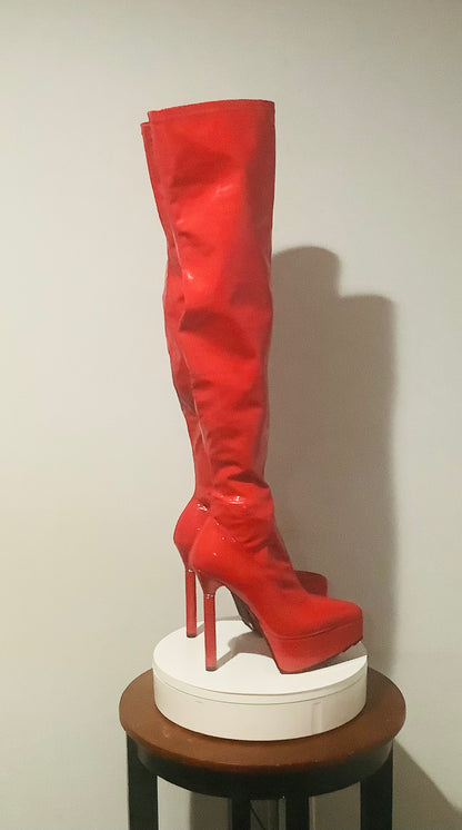 Dolls Kill: Thigh High Red Platform High Over The Knee Boots-Pre-Owned
