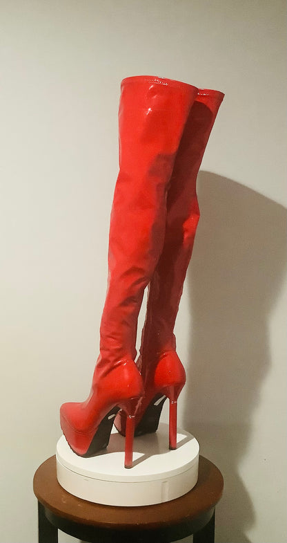 Dolls Kill: Thigh High Red Platform High Over The Knee Boots-Pre-Owned