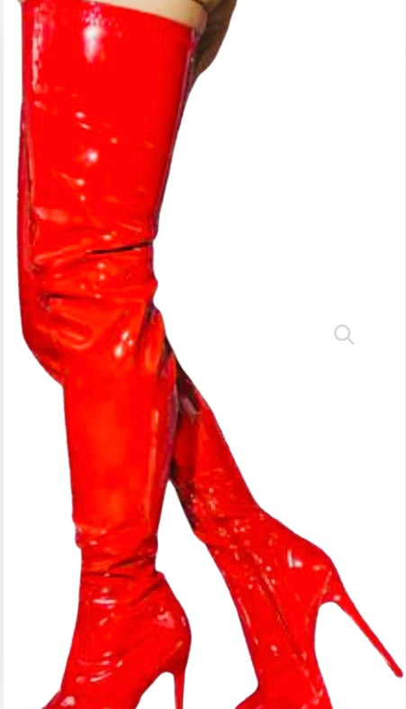 Dolls Kill: Thigh High Red Platform High Over The Knee Boots-Pre-Owned