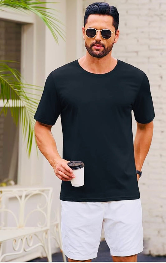 Mens Cotton T Shirts Casual Plain Crew Neck