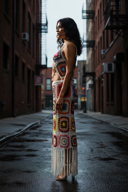 Crochet Granny Square Two-Piece Set – Boho Style | Pre-Owned