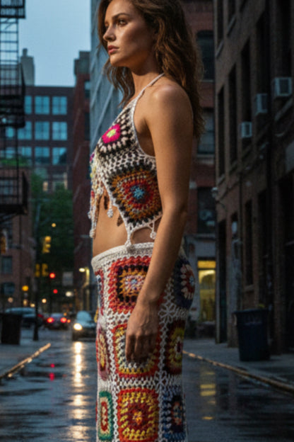 Crochet Granny Square Two-Piece Set – Boho Style | Pre-Owned