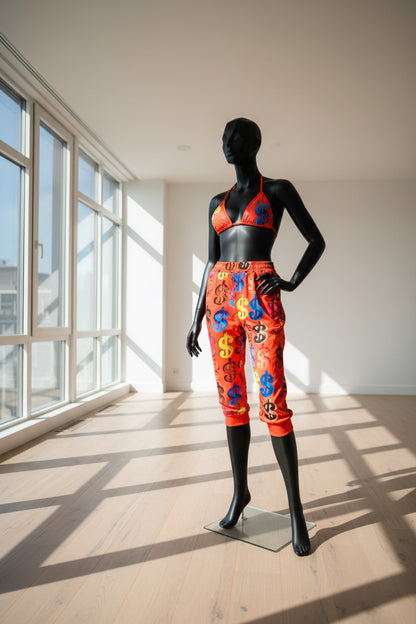 Slim Fit High-Waist Cargo Jogger Sweatpants — Multicolor Print | Belle Allure Collection