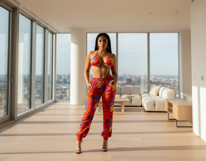 Slim Fit High-Waist Cargo Jogger Sweatpants — Multicolor Print | Belle Allure Collection