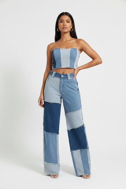 Patchwork Denim Bustier Set — Pre-Owned | Belle Allure Collection