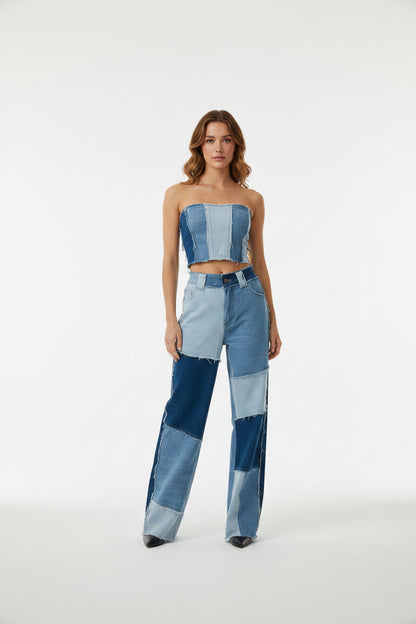 Patchwork Denim Bustier Set — Pre-Owned | Belle Allure Collection