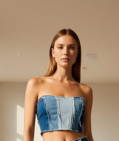 Patchwork Denim Bustier Set — Pre-Owned | Belle Allure Collection