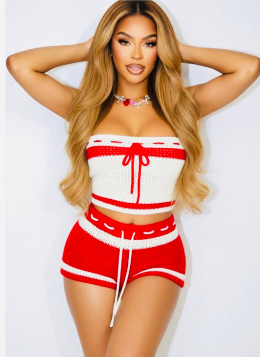 Pre-Order: Crochet Cherry On Top Shorts Set