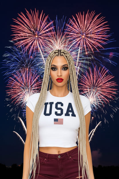 Stars & Stripes Heritage Crop Tee – Women's USA Graphic Top