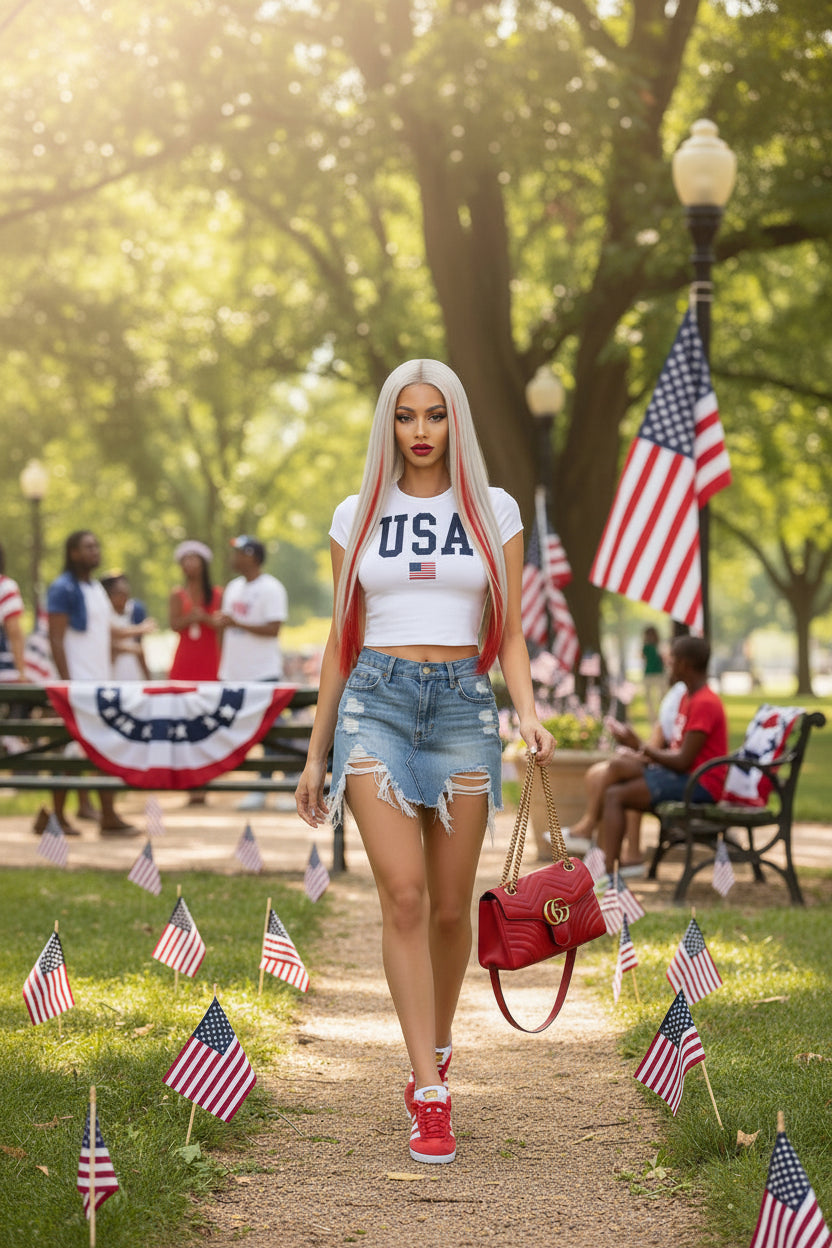 Stars & Stripes Heritage Crop Tee – Women's USA Graphic Top