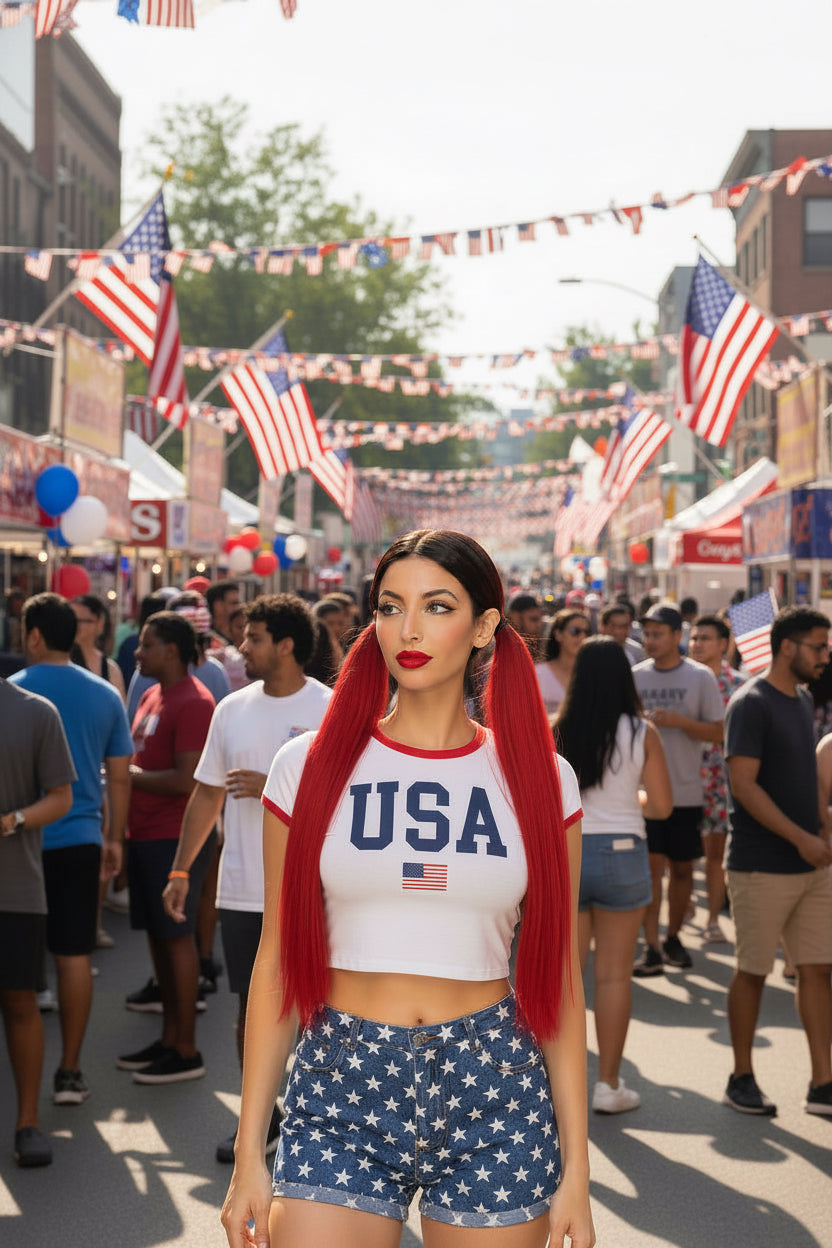 Stars & Stripes Heritage Crop Tee – Women's USA Graphic Top