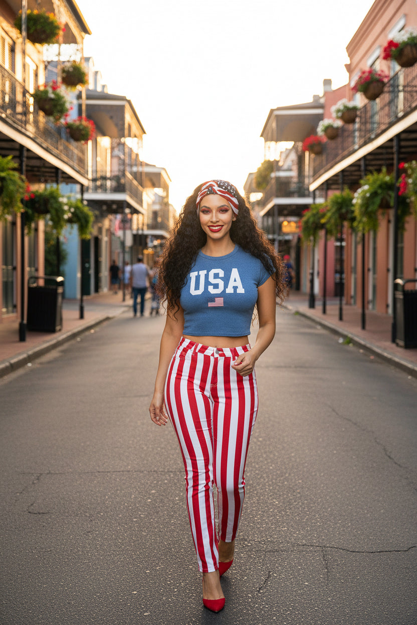 Stars & Stripes Heritage Crop Tee – Women's USA Graphic Top