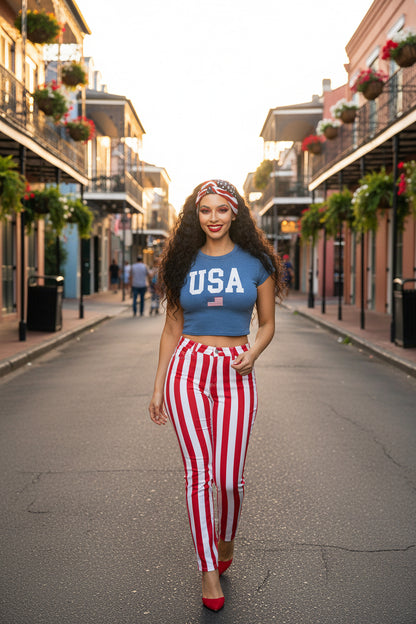 Stars & Stripes Heritage Crop Tee – Women's USA Graphic Top