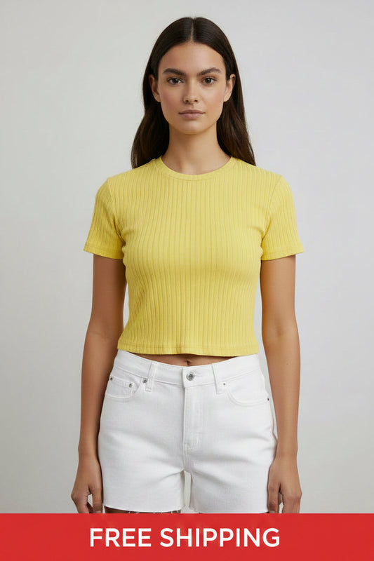 NWT: Basic Bae Ribbed Round Neck Short Sleeve T-Shirt