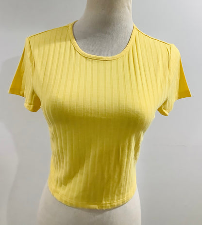 NWT: Basic Bae Ribbed Round Neck Short Sleeve T-Shirt