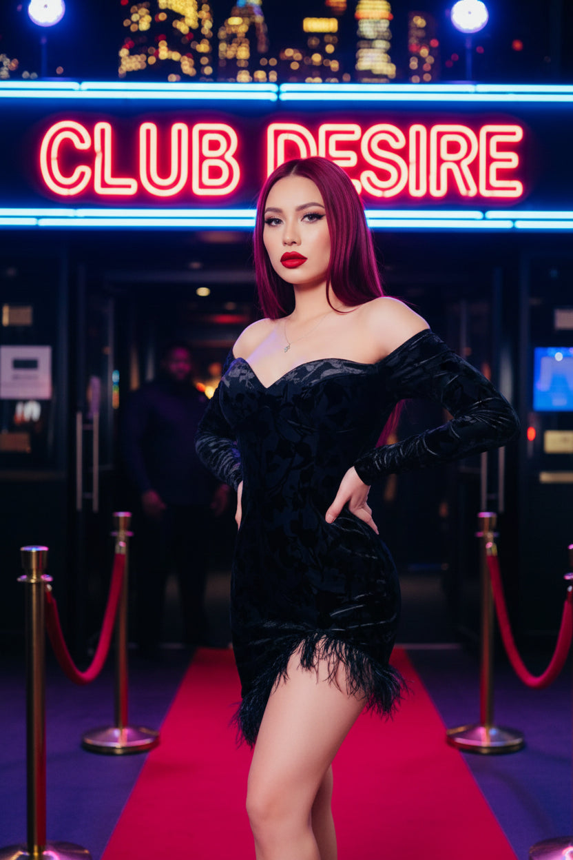 NWT: Embellished black suede-finish dress