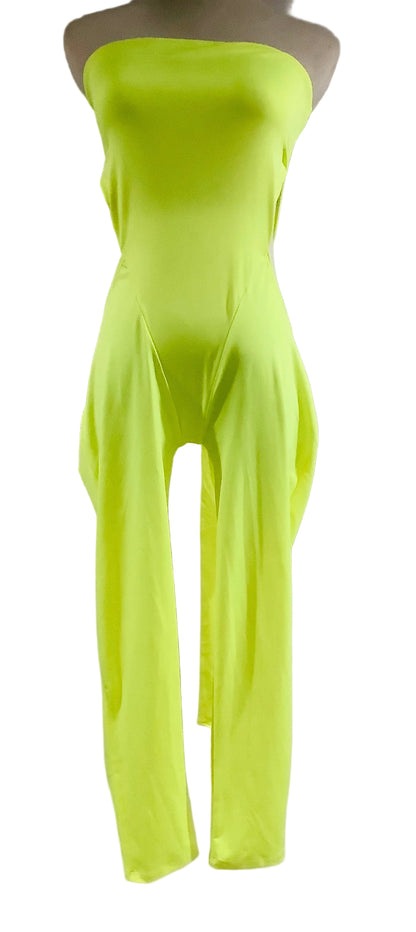 Lime Neon Strapless Wide-Leg Jumpsuit | NWOT