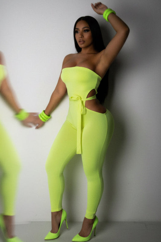 Lime Neon Strapless Wide-Leg Jumpsuit | NWOT
